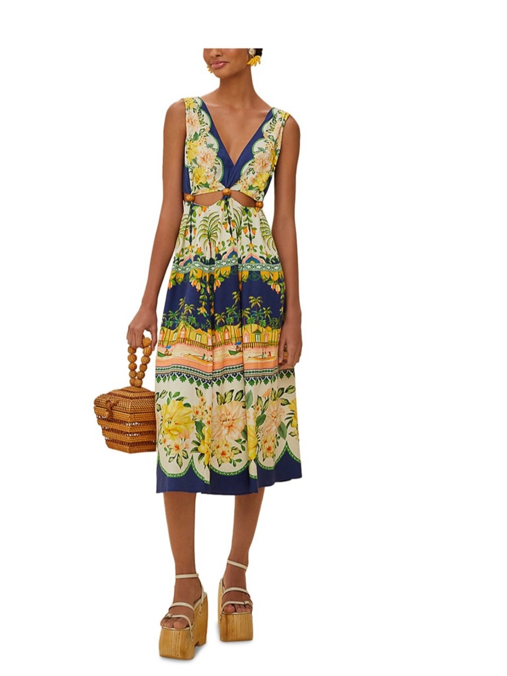 FARM Rio midi floral cut-out dress- S